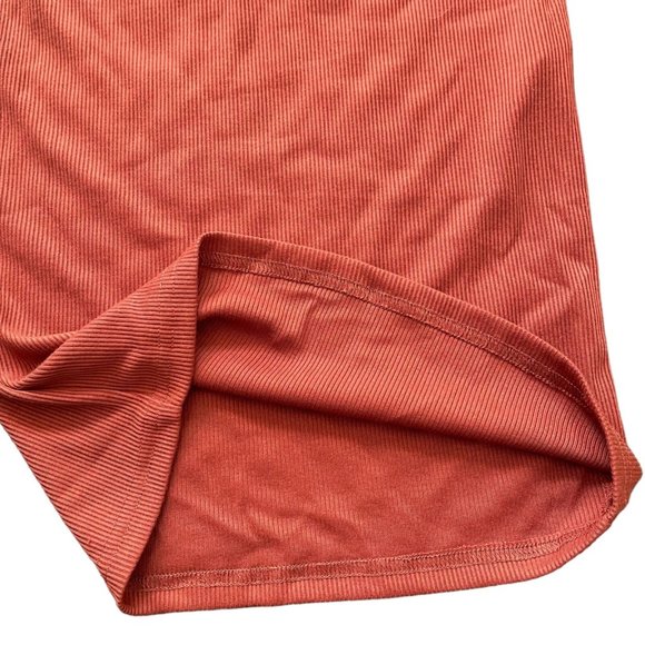 Womens Ribbed Slip Midi Dress Large L Brown Wide Straps Sleeveless Stretch - Picture 6 of 11